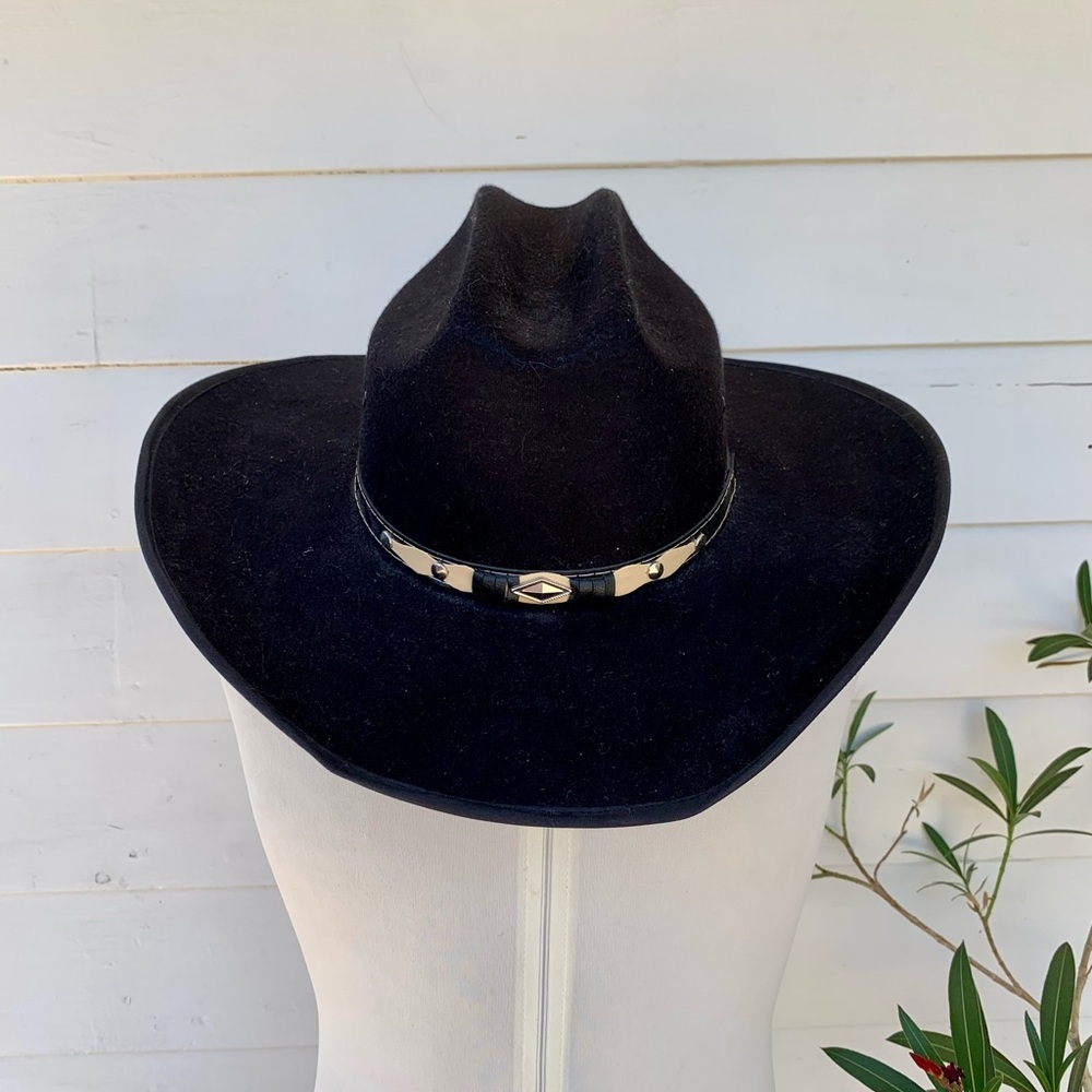 Summit Hats Black Cowboy Hat Western M Felt Leather Embellished VTG Boho wool - Picture 4 of 14